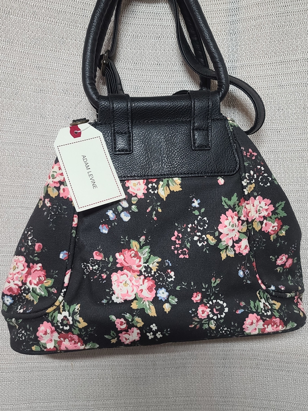 Adam Levine Collection Black Floral Tote with Pink Roses - Picture 10 of 16